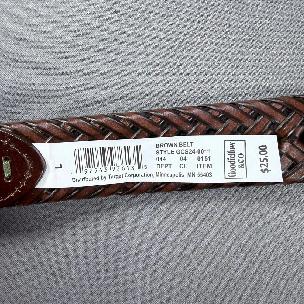 Goodfellow Mens L Brown Faux Leather Braided Woven Belt Silver Buckle 36-40‎ NEW